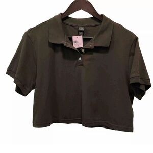 Wild Fable Cropped Short Sl Collar Polo M New Olive Green Summer Work Uniform 1B